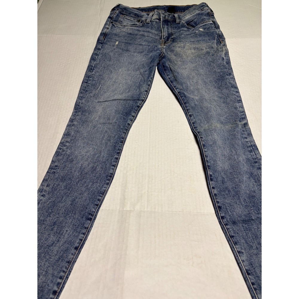 H&M &Denim Mens Skinny Jeans Size 32 Blue Faded Acid Wash Distressed Slim Fit
